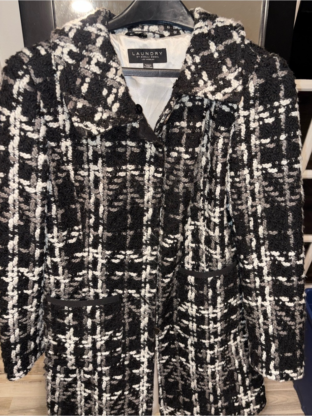 Laundry by Shelli Segal Black and White Bouclé Blazer Coat